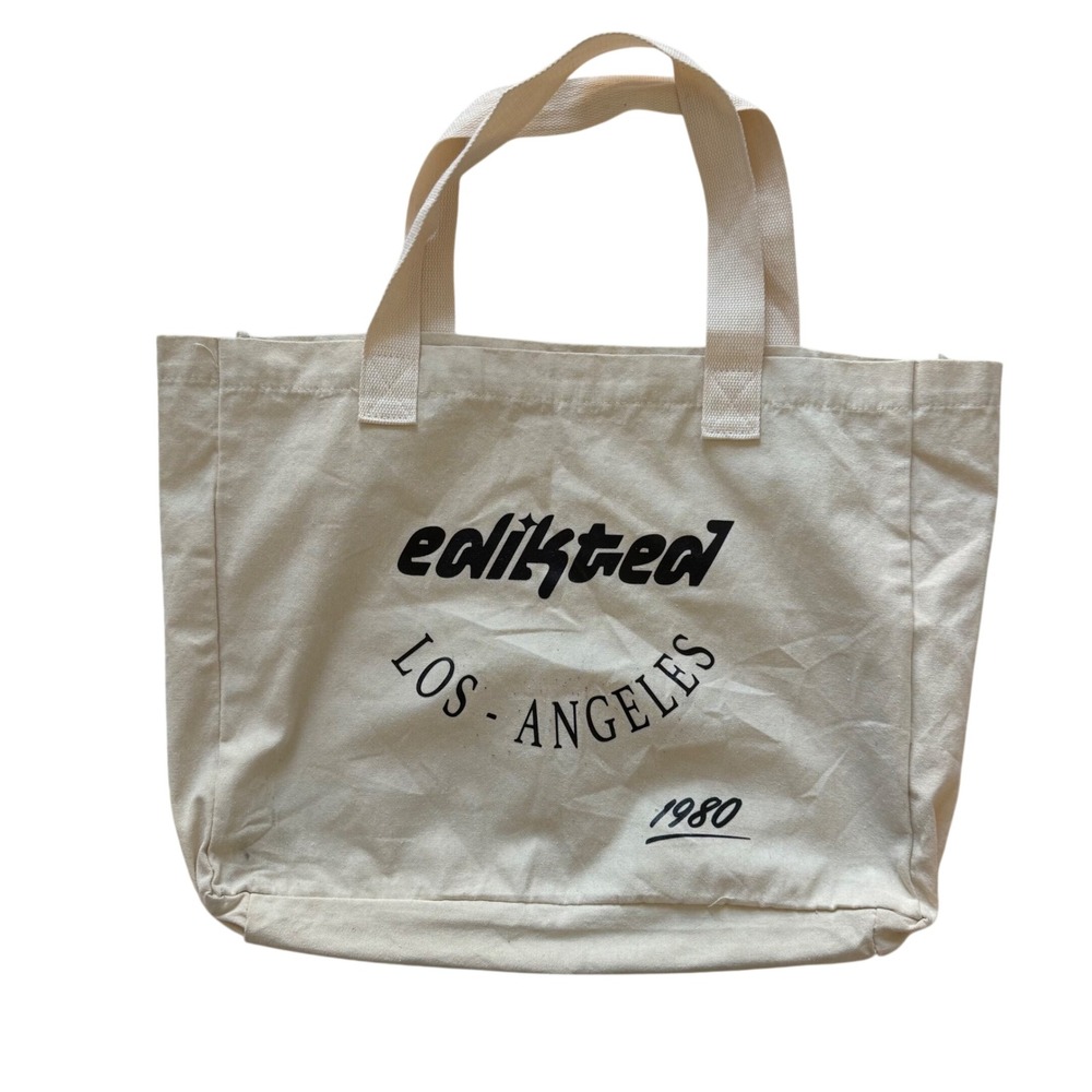 Edikted Cream Beige Canvas Tote Bag Large Minimalist Everyday Shoulder Bag